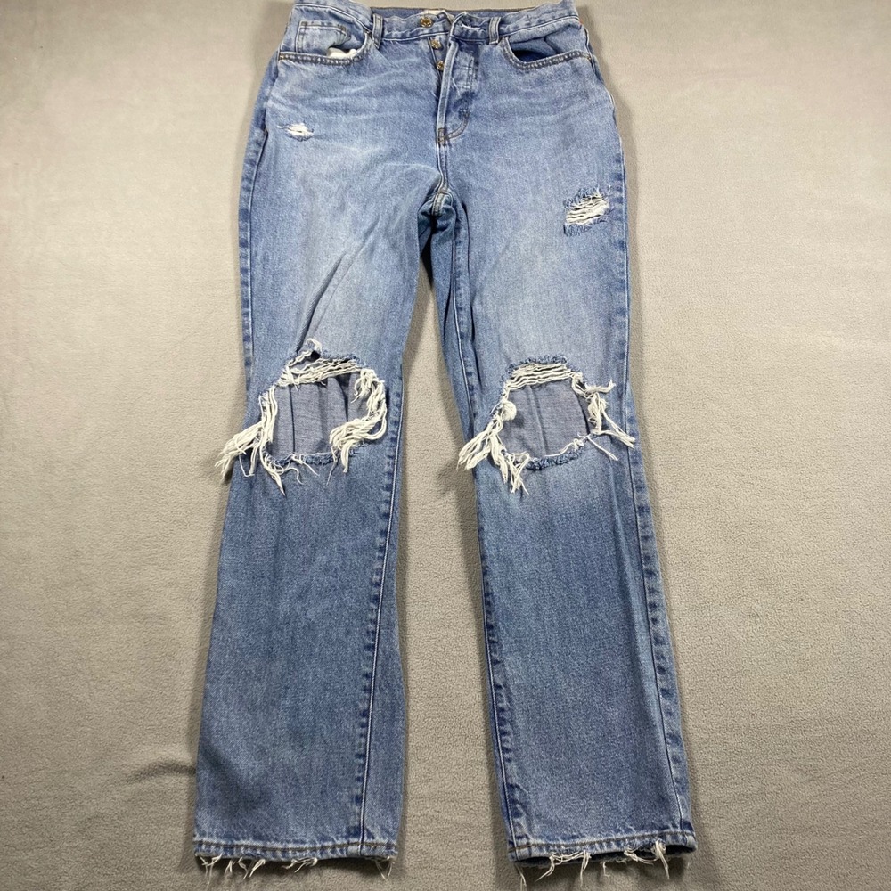 PacSun Women's 28 Blue High Rise Straight Dad Jeans Distressed Non-Stretch